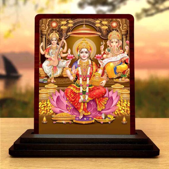 wooden Laxmi Ganesh Saraswati statue