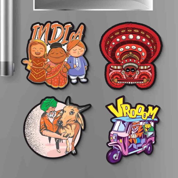 Indian Themed Kitchen Decor  Fridge Magnets for Kids (Set of 4 / Size 4x4 inch)