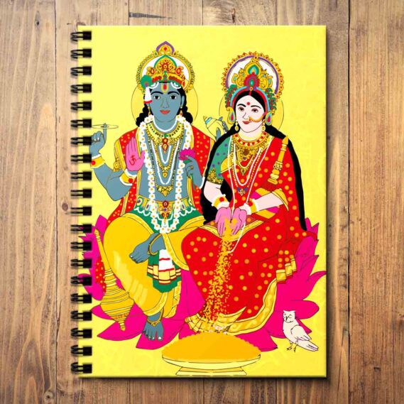 Narayan Vishnu & Mahalakshmi Wooden Notepad God Notebook for Writing Notes (Size A5 / 5.8 x 8.3 in)